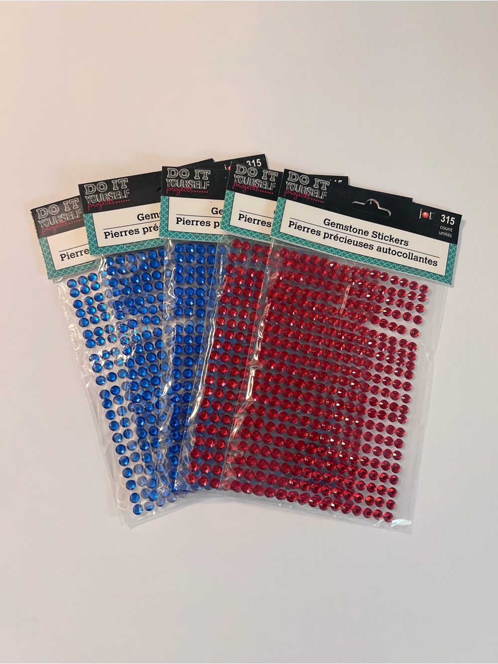 5 pkgs Red & Blue Gemstone Sticker Sheets - Self-Adhesive Craft Gems 315 count